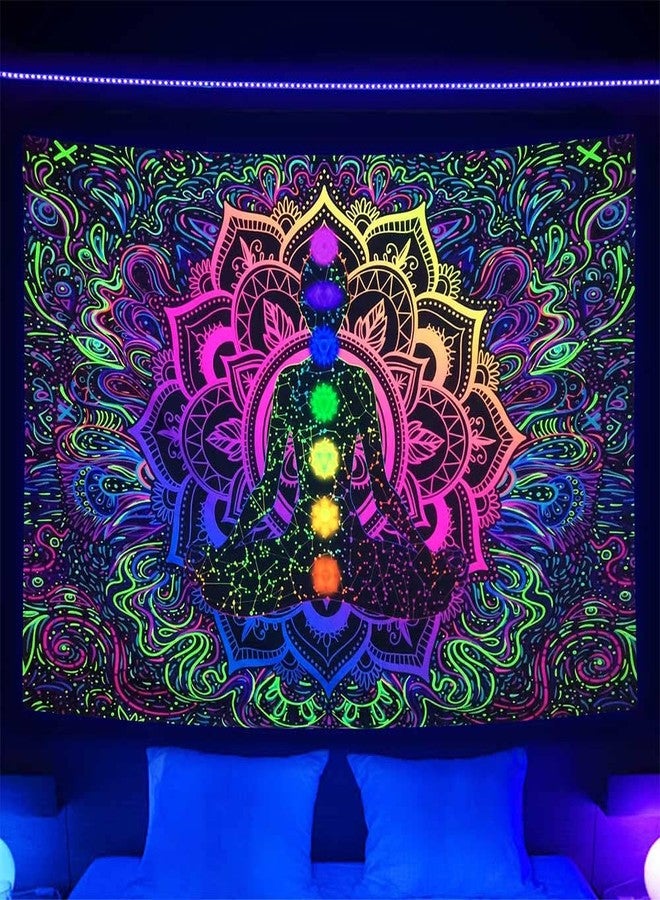 Uokiuki Blacklight Seven Chakra Mandala Spiritual Wall Art - UV Reactive Boho Yoga Meditation Black Light Tapestry - 60 X 40 Inch - For Yoga Room, Boho Bedroom, Living Room, Dorm - Image 1